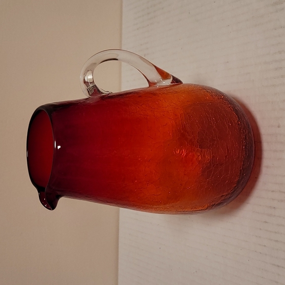 Vintage Hand Blown Ruby Red Crackled Glass Pitcher - Picture 2 of 16